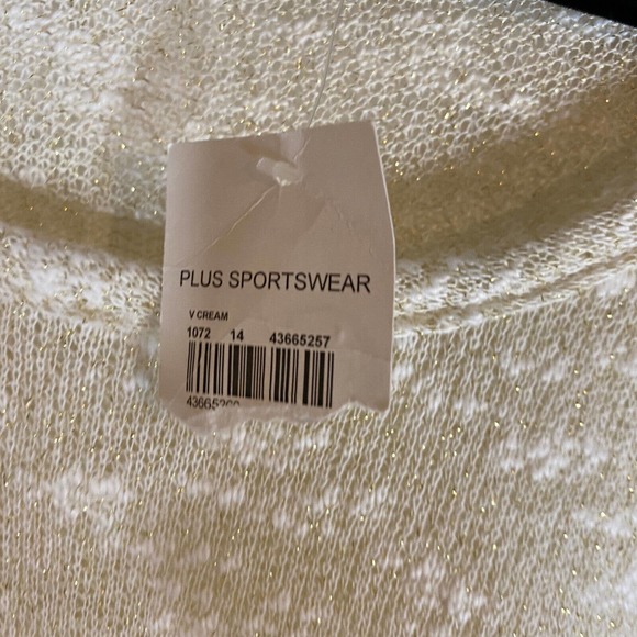 NWT Cato Sz 22/24 Plus Knit Gauzy Chevron Top Shirt Sheer Cream Metallic Gold - Picture 5 of 8
